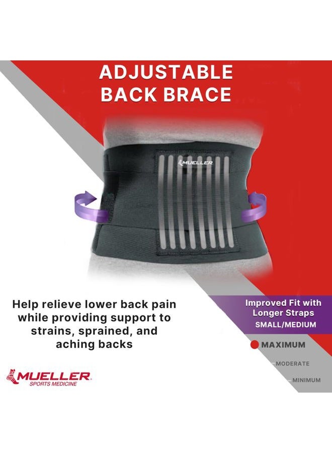 Mueller دعامة ظهر قابلة للتعديل للطب الرياضي، دعم لتخفيف آلام الظهر للرجال والنساء، مثالية لآلام الظهر العليا والسفلى، عرق النسا، الجنف، سوداء، صغيرة/متوسطة - Image 3