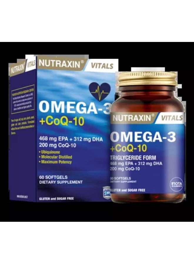 NUTRAXIN Vitals Omega-3 + Coq10 60 Softgels
