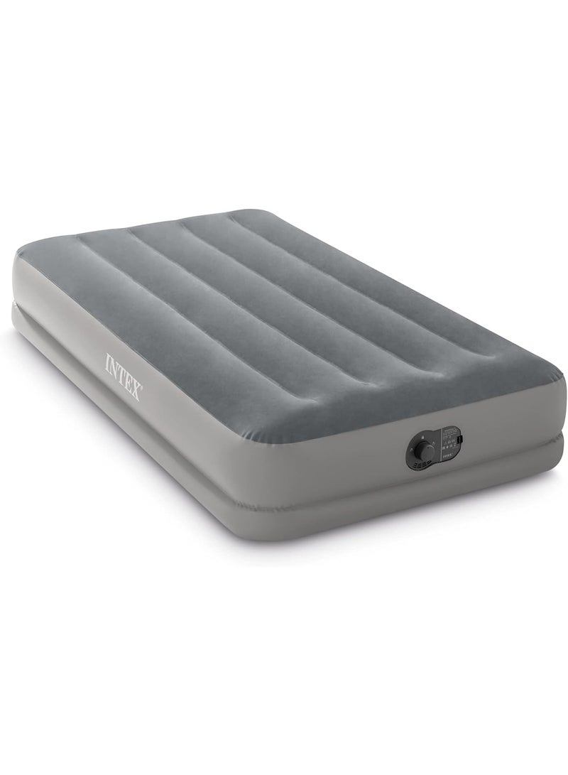 انتكس مرتبة INTEX Dura-Beam Standard Prestige الهوائية: Fiber-Tech - مقاس توأم - مضخة كهربائية USB مدمجة - ارتفاع السرير 12 بوصة - سعة وزن 300 رطل، لون رمادي - Image 1
