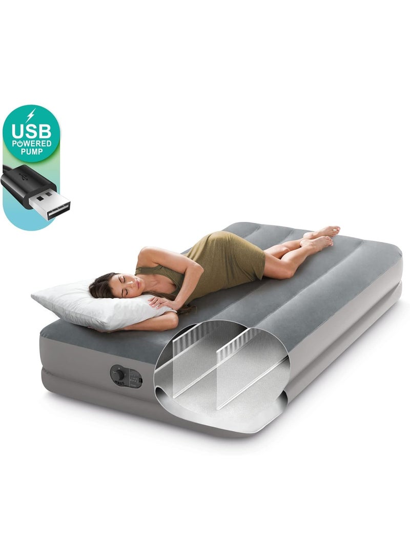 انتكس مرتبة INTEX Dura-Beam Standard Prestige الهوائية: Fiber-Tech - مقاس توأم - مضخة كهربائية USB مدمجة - ارتفاع السرير 12 بوصة - سعة وزن 300 رطل، لون رمادي - Image 2