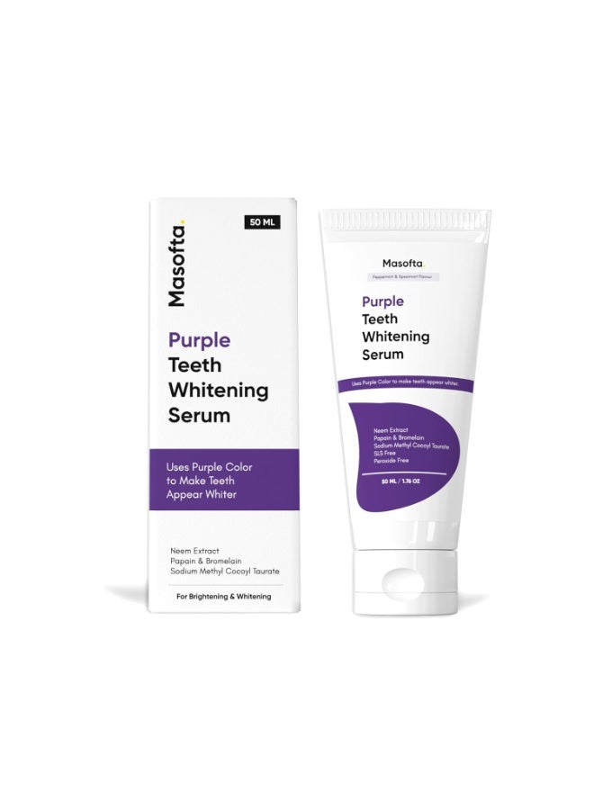 Masofta Purple Teeth Whitening Serum For Yellow & Dark Teeth Stains | With Bromelain & Papain, Purple Toothpaste, For Both Men & Women, 50ML - Image 1