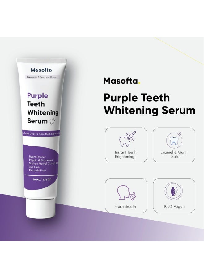 Masofta Purple Teeth Whitening Serum For Yellow & Dark Teeth Stains | With Bromelain & Papain, Purple Toothpaste, For Both Men & Women, 50ML - Image 4