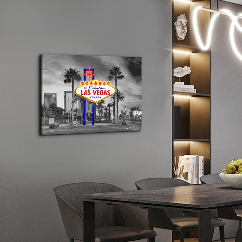 YOOOAHU Black and White Las Vegas Welcome Sign Canvas Art - Image 2