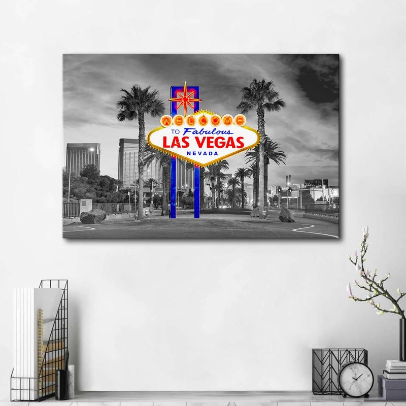 YOOOAHU Black and White Las Vegas Welcome Sign Canvas Art - Image 4