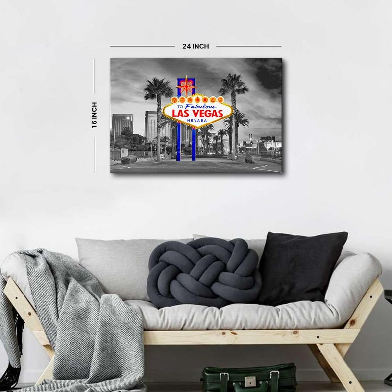 YOOOAHU Black and White Las Vegas Welcome Sign Canvas Art - Image 3