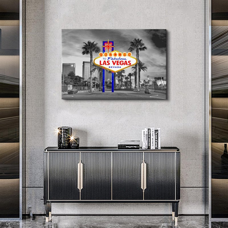 YOOOAHU Black and White Las Vegas Welcome Sign Canvas Art - Image 5