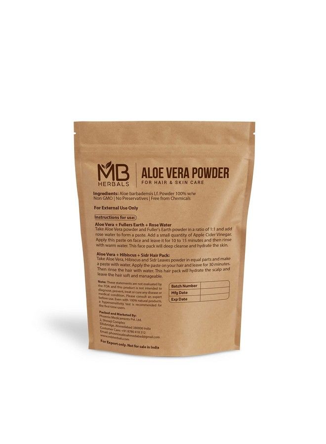 MB Herbals Aloe Vera Powder 100 Gram एलोवेरा કુંવારપાઠું External Use Only Organically Cultivated Aloevera Powder Natural Skin Moisturizer ; For Face Pack & Hair Pack  - Image 3