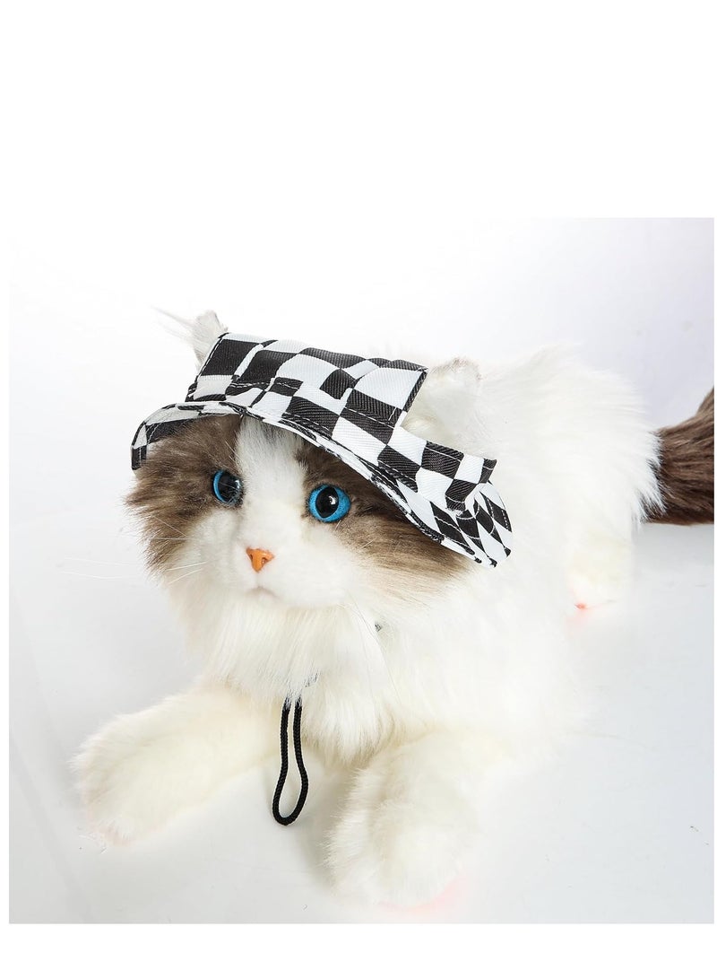 KASTWAVE Plaid Pattern Dog Hat with Ear Hole Round Brim Dog Puppy Cat Sun Hat Bucket Hat Outdoor Sun Protection Pet Caps for Small Medium Cats Dogs Kitten Black and White S - Image 3