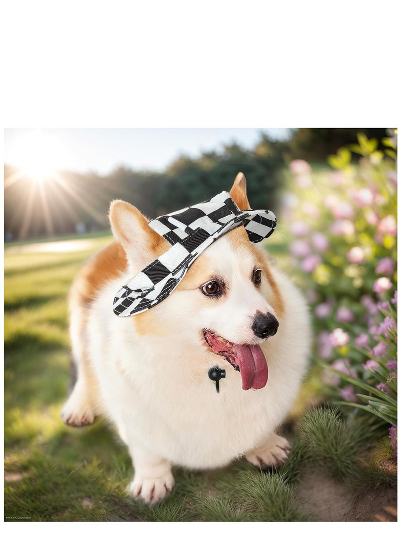 KASTWAVE Plaid Pattern Dog Hat with Ear Hole Round Brim Dog Puppy Cat Sun Hat Bucket Hat Outdoor Sun Protection Pet Caps for Small Medium Cats Dogs Kitten Black and White S - Image 2