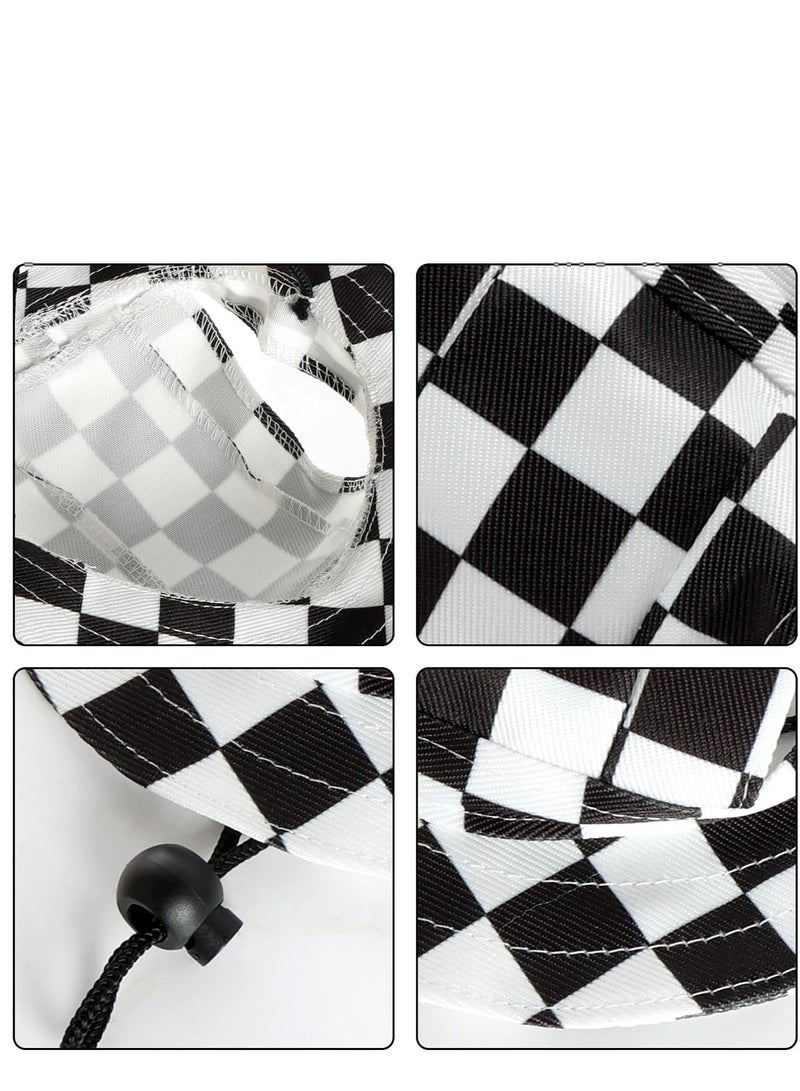 KASTWAVE Plaid Pattern Dog Hat with Ear Hole Round Brim Dog Puppy Cat Sun Hat Bucket Hat Outdoor Sun Protection Pet Caps for Small Medium Cats Dogs Kitten Black and White S - Image 5