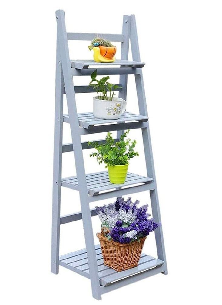 Generic FFD Wooden Foldable Ladder Shelf Plant Stand Indoor Folding A Framde Display Shelf Free Standing Patio Wood Stand with Shelves Wooden Stand Outdoor Pot Rack  - Image 3