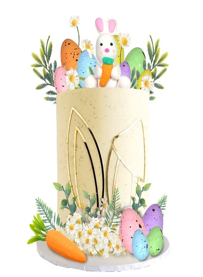 DRWATE Easter Cake Topper Egg Cake Decorations Rabbit Carrot Figurine Bunny Ears Cake Topper for Easter Festival Birthday Fairy Garden Themed Birthday (Style 1) - Image 1