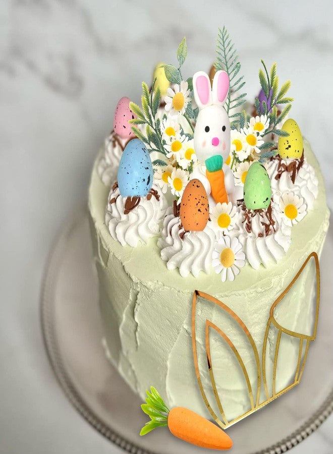DRWATE Easter Cake Topper Egg Cake Decorations Rabbit Carrot Figurine Bunny Ears Cake Topper for Easter Festival Birthday Fairy Garden Themed Birthday (Style 1) - Image 4