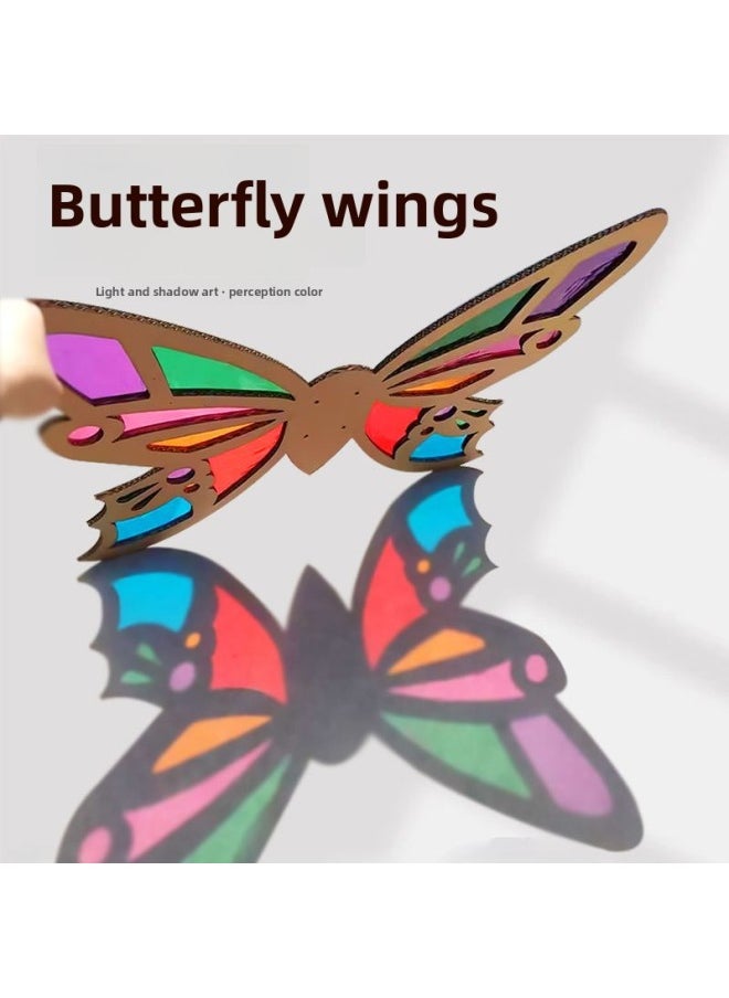 null - Corrugated Cardboard Butterfly Wings Shape Kindergarten School Ring Creation Performance Handmade DIY Art Light And Shadow Cellophane-Color:Wearable Meiyi Butterfly-original Color Type A - Image 1