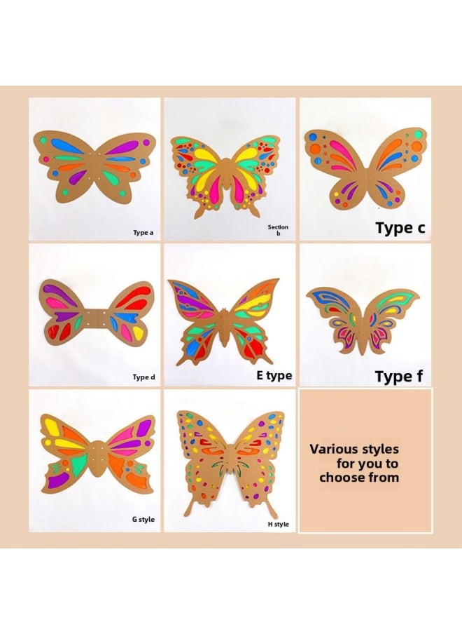 null - Corrugated Cardboard Butterfly Wings Shape Kindergarten School Ring Creation Performance Handmade DIY Art Light And Shadow Cellophane-Color:Wearable Meiyi Butterfly-original Color Type A - Image 1