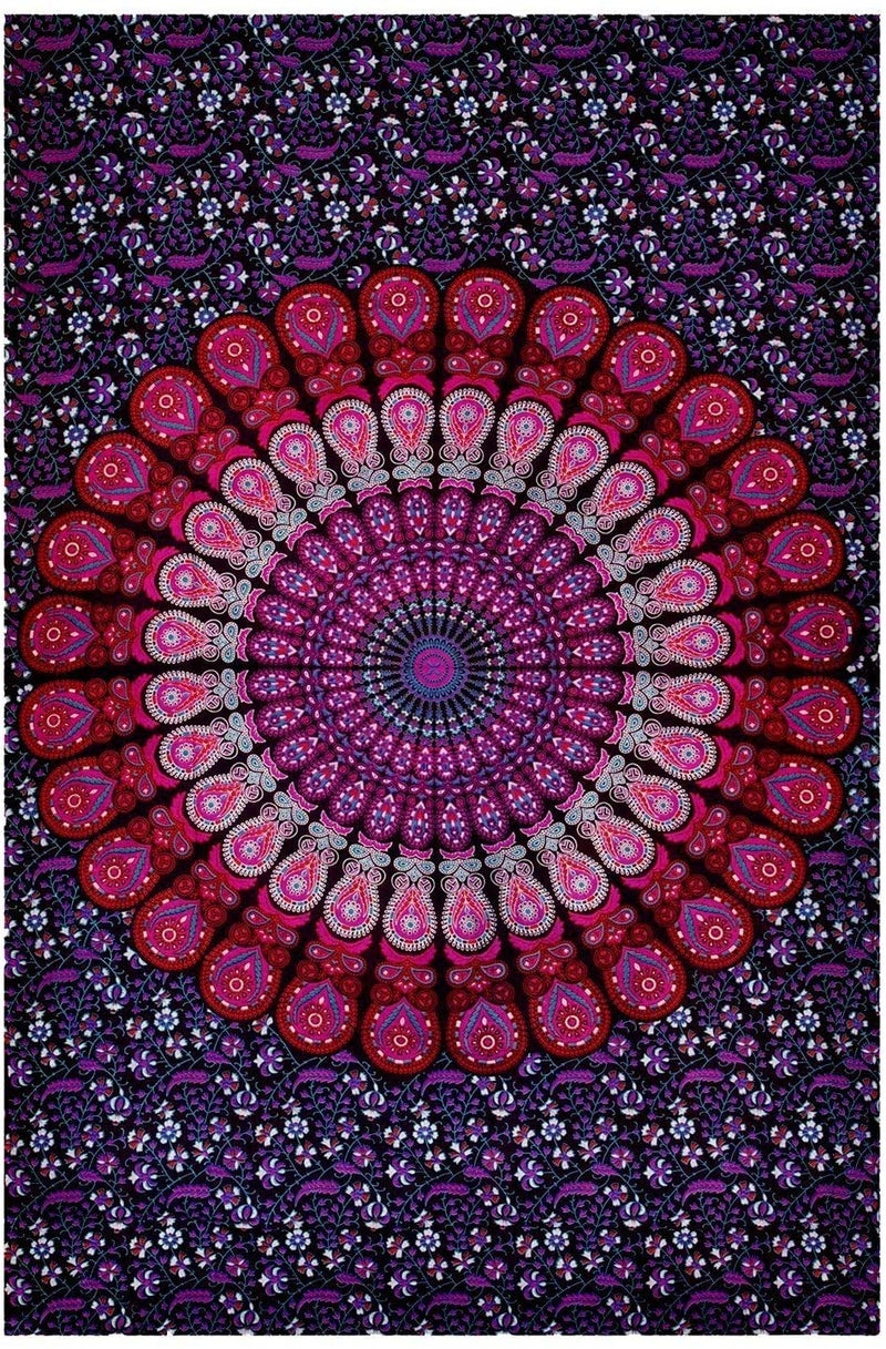 VKMarotia VKMarotia Peacock Wing Indian Mandala Bohemian Art Wall Hanging Bedspread Bedcover Beach Throw Blanket Yoga Mat Tapestry Purple Poster - Image 1