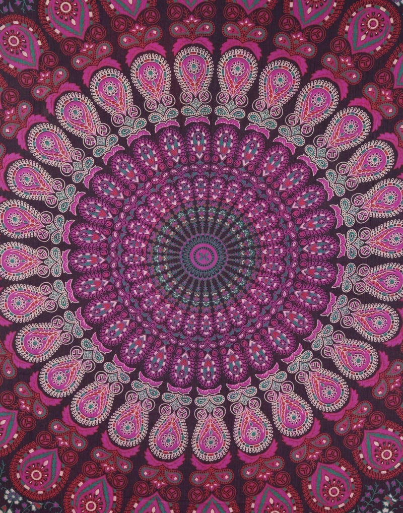 VKMarotia VKMarotia Peacock Wing Indian Mandala Bohemian Art Wall Hanging Bedspread Bedcover Beach Throw Blanket Yoga Mat Tapestry Purple Poster - Image 3