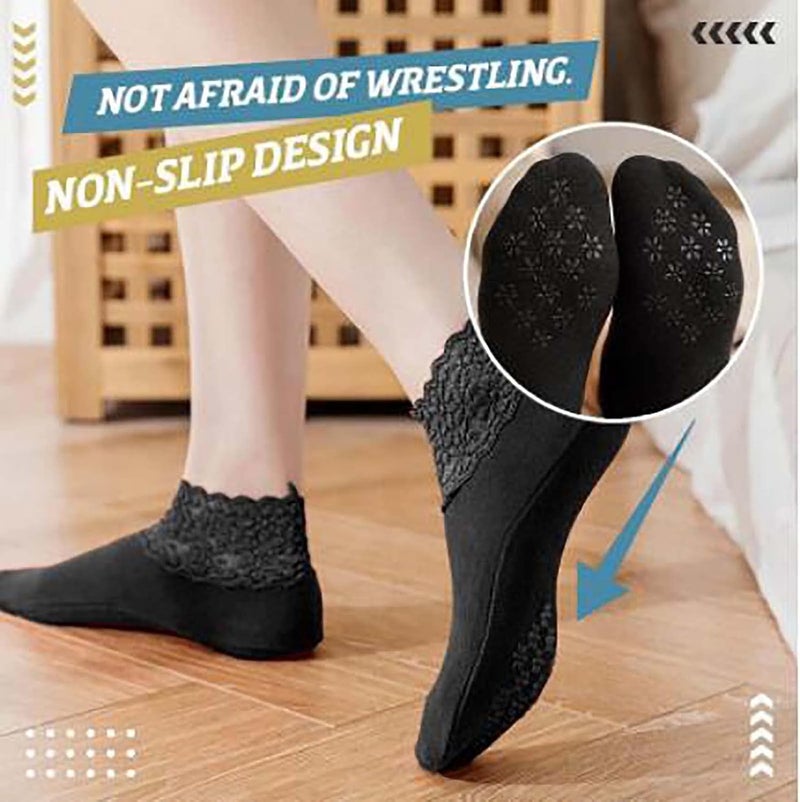 ويوبلز جوارب نسائية قصيرة، جوارب دانتيل مكشكشة مريحة، جوارب دانتيل، جوارب سيليكون مانعة للانزلاق ودافئة (لون القمح) - Image 4