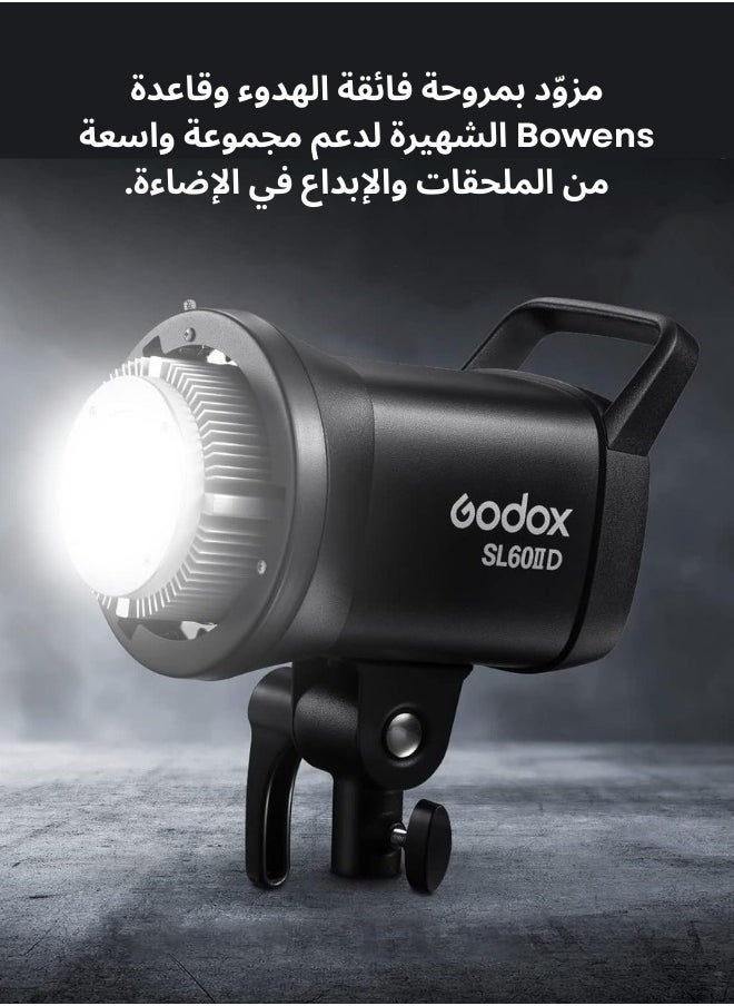 مصباح فيديو Godox SL60LLBi ثنائي اللون LED، 2800K-6500K، CRI96+ TLCI97+، مدمج 11 تأثيرات FX، APP/2.4G تحكم لاسلكي لضبط السطوع، إضاءة مستمرة للإخراج المستمر LED مع جهاز تحكم RC-A6