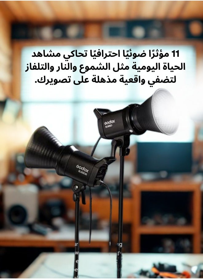 مصباح فيديو Godox SL60LLBi ثنائي اللون LED، 2800K-6500K، CRI96+ TLCI97+، مدمج 11 تأثيرات FX، APP/2.4G تحكم لاسلكي لضبط السطوع، إضاءة مستمرة للإخراج المستمر LED مع جهاز تحكم RC-A6