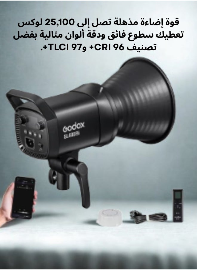 مصباح فيديو Godox SL60LLBi ثنائي اللون LED، 2800K-6500K، CRI96+ TLCI97+، مدمج 11 تأثيرات FX، APP/2.4G تحكم لاسلكي لضبط السطوع، إضاءة مستمرة للإخراج المستمر LED مع جهاز تحكم RC-A6