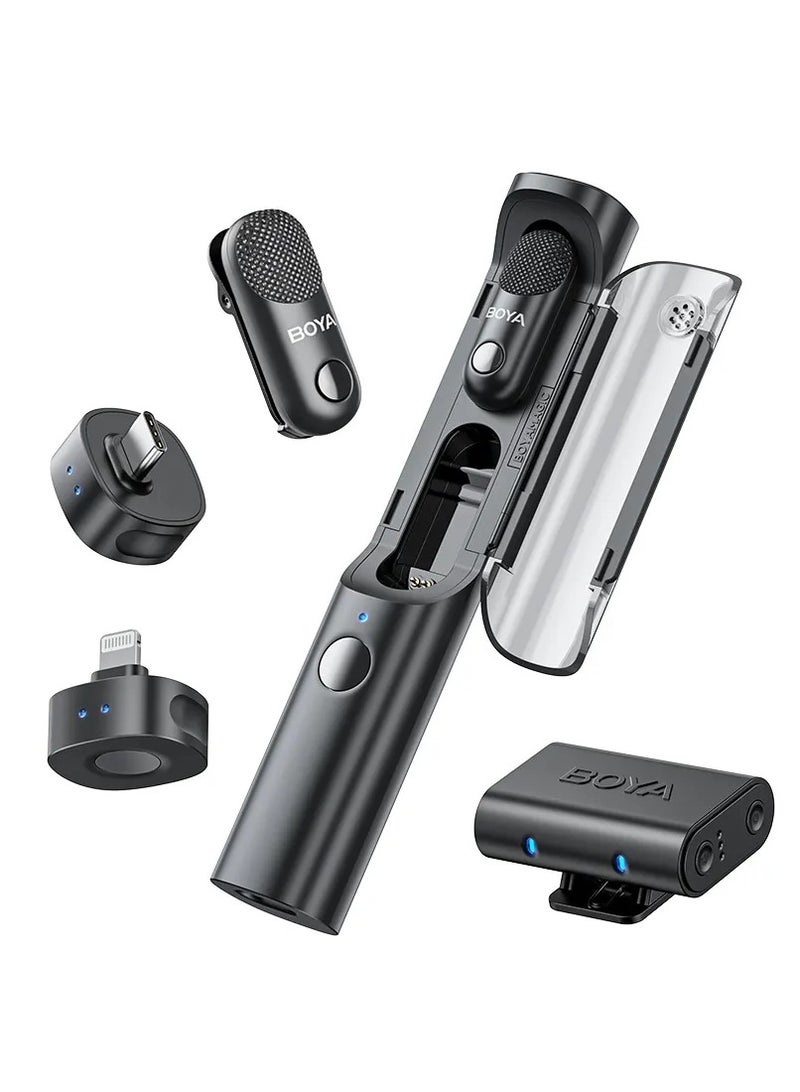 BOYA Magic: World’s 1st AI-Powered Transformable Wireless Microphone for Creators -  {USB-C + Lightning + 3.5 TRS} 1to2 + Charging Case - Image 1