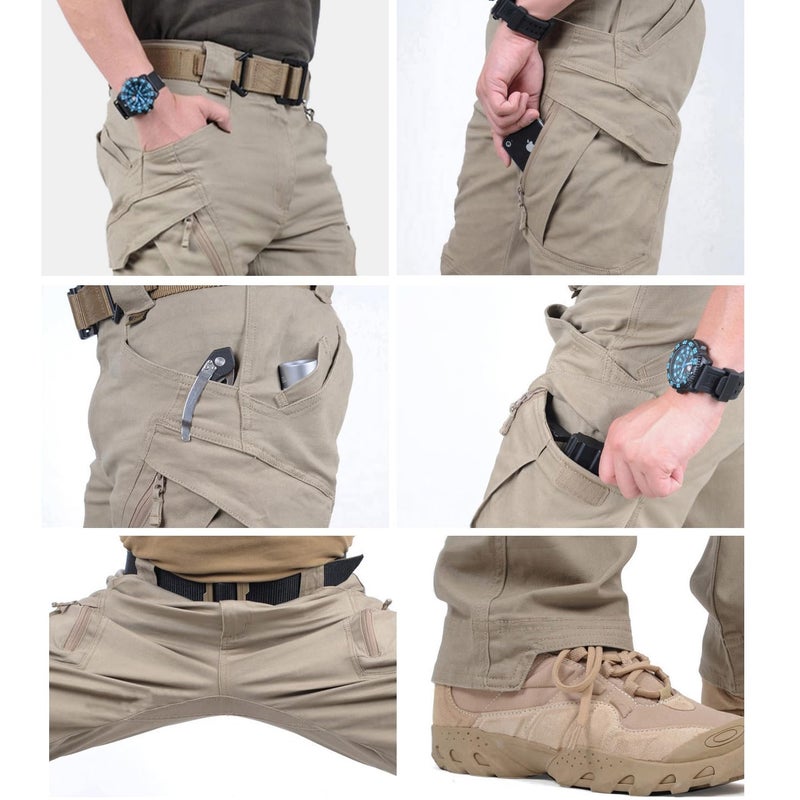 CARWORNIC Gear Men's Hiking Tactical Pants Lightweight Cotton Outdoor Military Combat Cargo Trousers (34W x 30L, Khaki) - Image 5