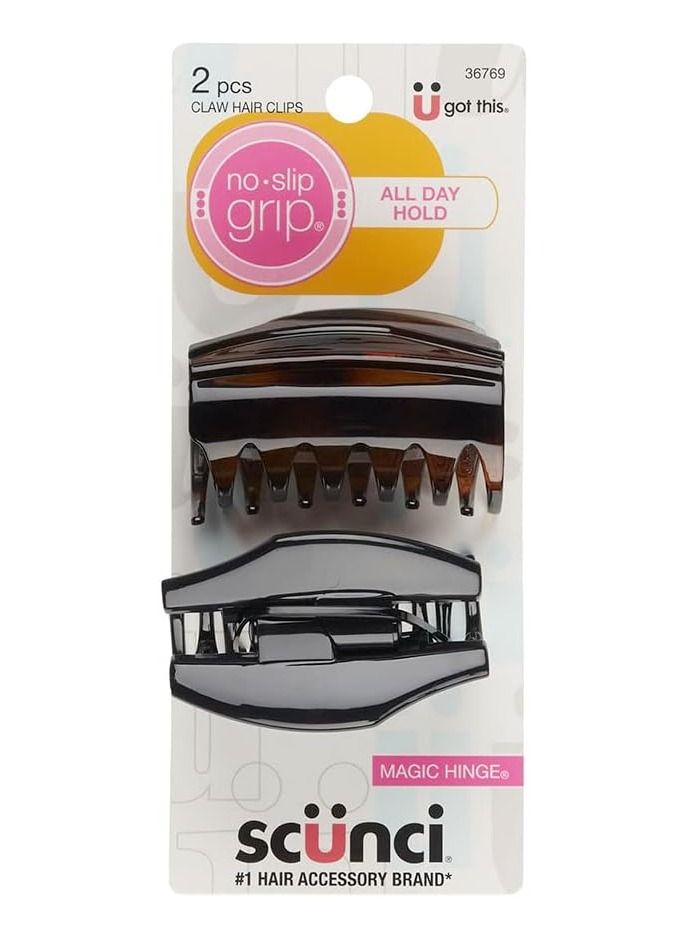 Scunci No Slip Grip All Day Hold Magic Hinge Claw Hair Clip Brown and Black Pack of 2 - Image 1
