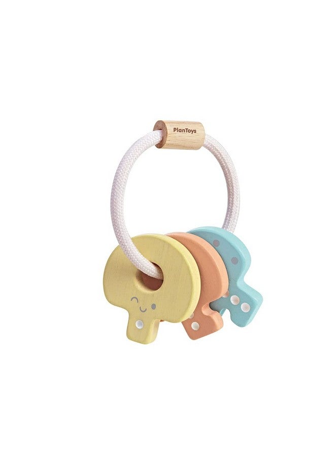 PlanToys Wooden Key Rattle and Teether Toy (5251) | Pastel Color Collection | Sustainably Made from Rubberwood and Non-Toxic Paints and Dyes - Image 1