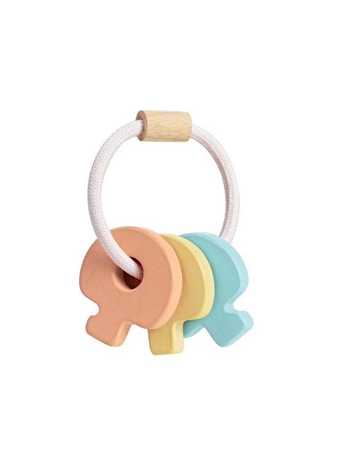 PlanToys Wooden Key Rattle and Teether Toy (5251) | Pastel Color Collection | Sustainably Made from Rubberwood and Non-Toxic Paints and Dyes - Image 3