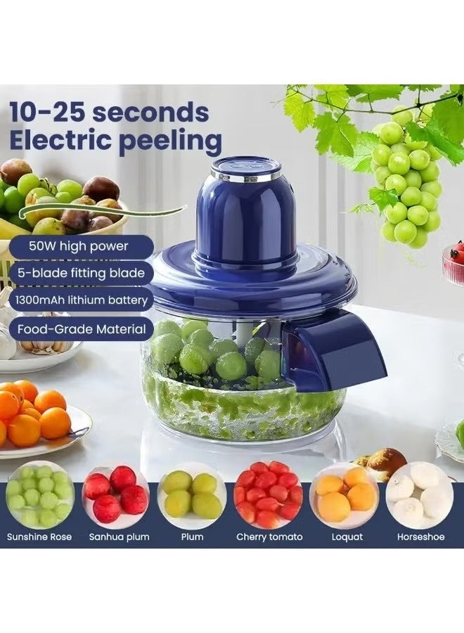 Electric Fruit and Vegetable Peeler Machine, 50W Automatic Multifunctional Skinning Tool with 5-Blade, 1300mAh Battery - Blue - Image 2