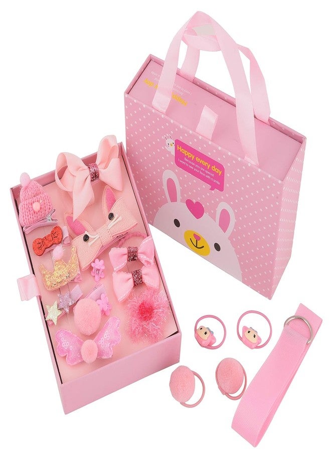 ABUDIT Cute Hair Clips Set for Girls - (Pink) Set of 18 Pcs Fancy Hair Accessories for Hair Styling Clips Perfect for Occasions like Birthday Parties & Ideal for Gift Box - Image 1