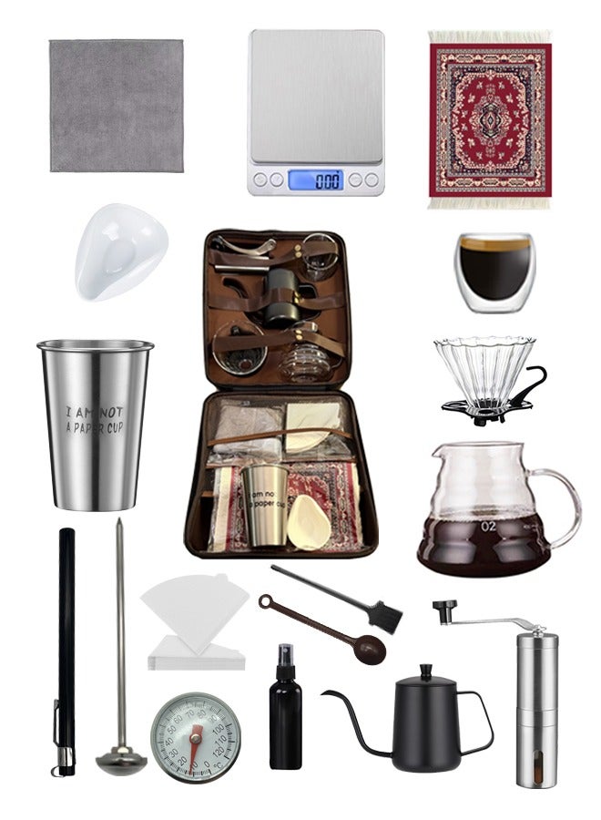 V60 Coffee Set 16-piece Drip Coffee Maker Set All-in-one Portable Travel Bag  - Image 1