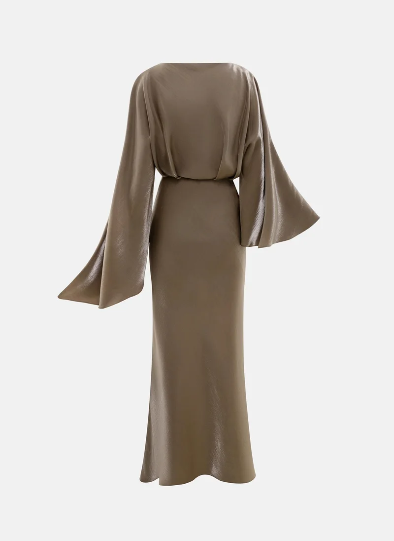 Lichi Satin maxi dress with puff sleeves