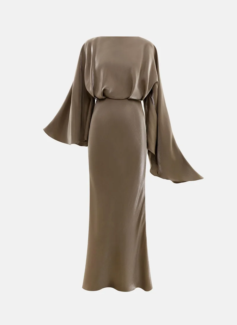 Lichi Satin maxi dress with puff sleeves