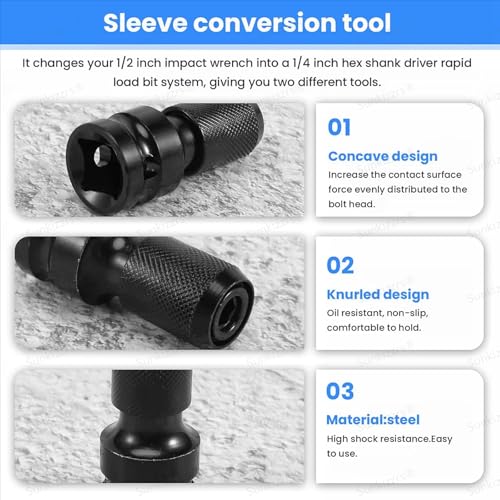 Sunkizzrs® 2-Set Rapid Release Converter—1/2" Square Drive to 1/4" Hex Female Socket Adapter—Quick Release Impact Bit Holder—Drill Chucks Adaptor Conversion for Impact Wrench included Ring & Rod - Image 4