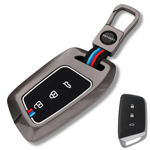 KEYCEPT Metal Key Cover for MG Hector | MG Hector Plus | Windsor EV Premium Accessory for 3 Button Smart Key with Keychain (Short Keychain). - Image 1
