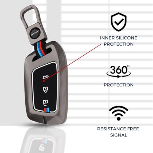 KEYCEPT Metal Key Cover for MG Hector | MG Hector Plus | Windsor EV Premium Accessory for 3 Button Smart Key with Keychain (Short Keychain). - Image 5