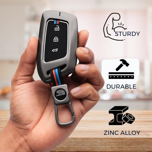 KEYCEPT Metal Key Cover for MG Hector | MG Hector Plus | Windsor EV Premium Accessory for 3 Button Smart Key with Keychain (Short Keychain). - Image 4