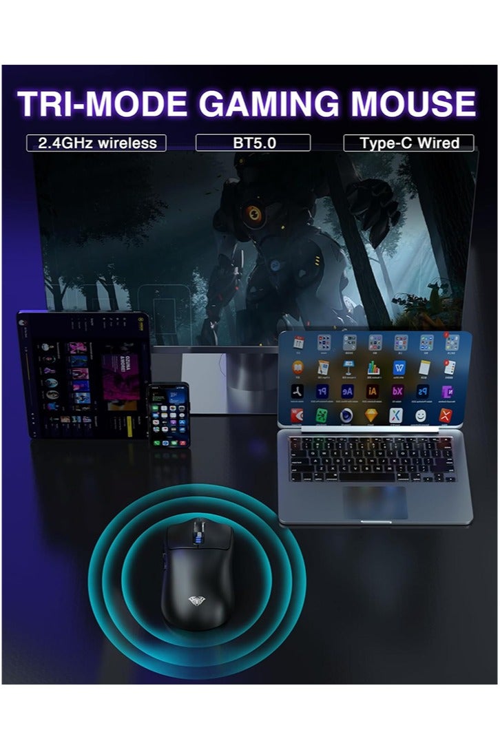 AULA SC580 Wireless Gaming Mouse, Tri-Mode 2.4G/BT5.0/USB-C Gaming Mouse, 12000 DPI Rechargeable Wireless Mouse with 6 Programmable Buttons, Ergonomic Computer Mouse for Laptop/PC/Mac/Tablet - Image 2