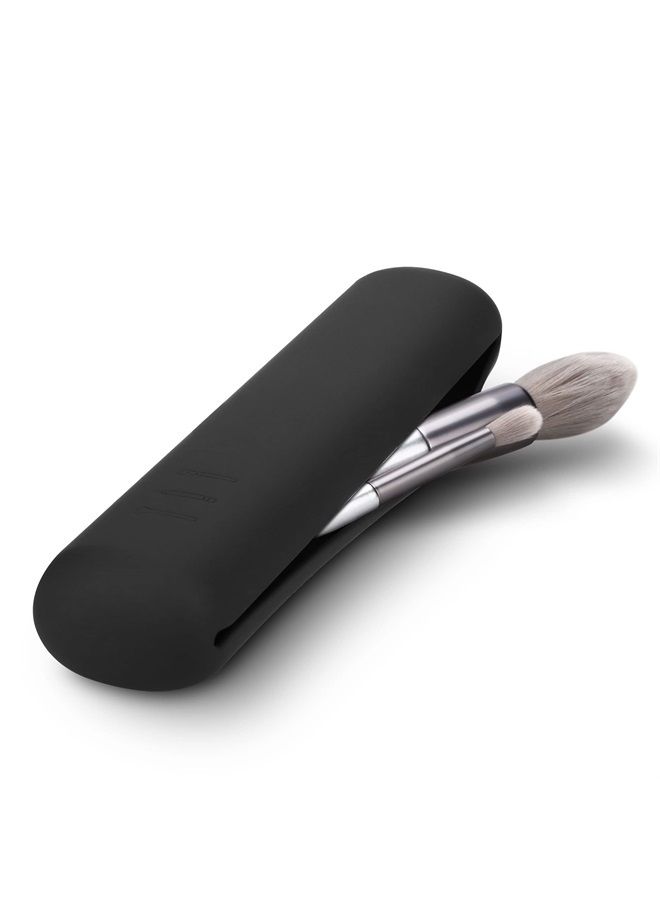 Travel Makeup Brush Holder, Magnetic Anti-fall Out Silicon Portable Cosmetic Face Brushes Holder, Soft and Sleek Makeup Tools Organizer for Travel-Black