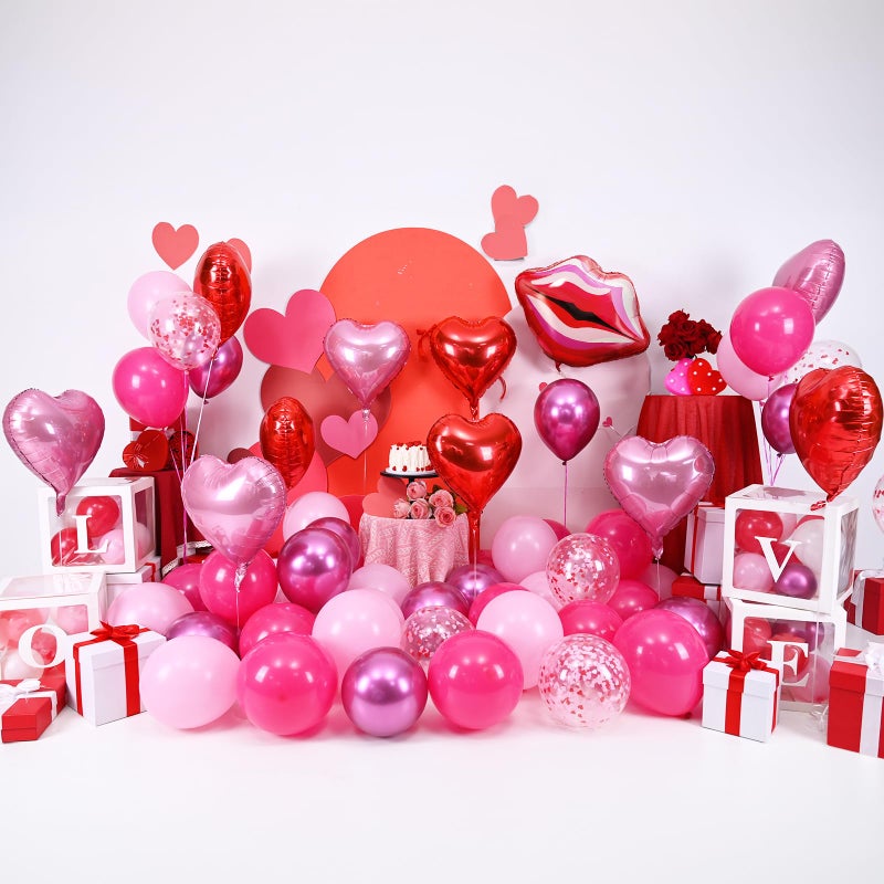 Togvu 30 Inch Large Red Lip and Heart Balloons, 56 Pcs Hot Pink Latex Balloons with 18 Inch Heart Kiss Foil Balloon for Valentines Day Makeup Girl Night Bachelorette Wedding Bridal Shower Party - Image 5