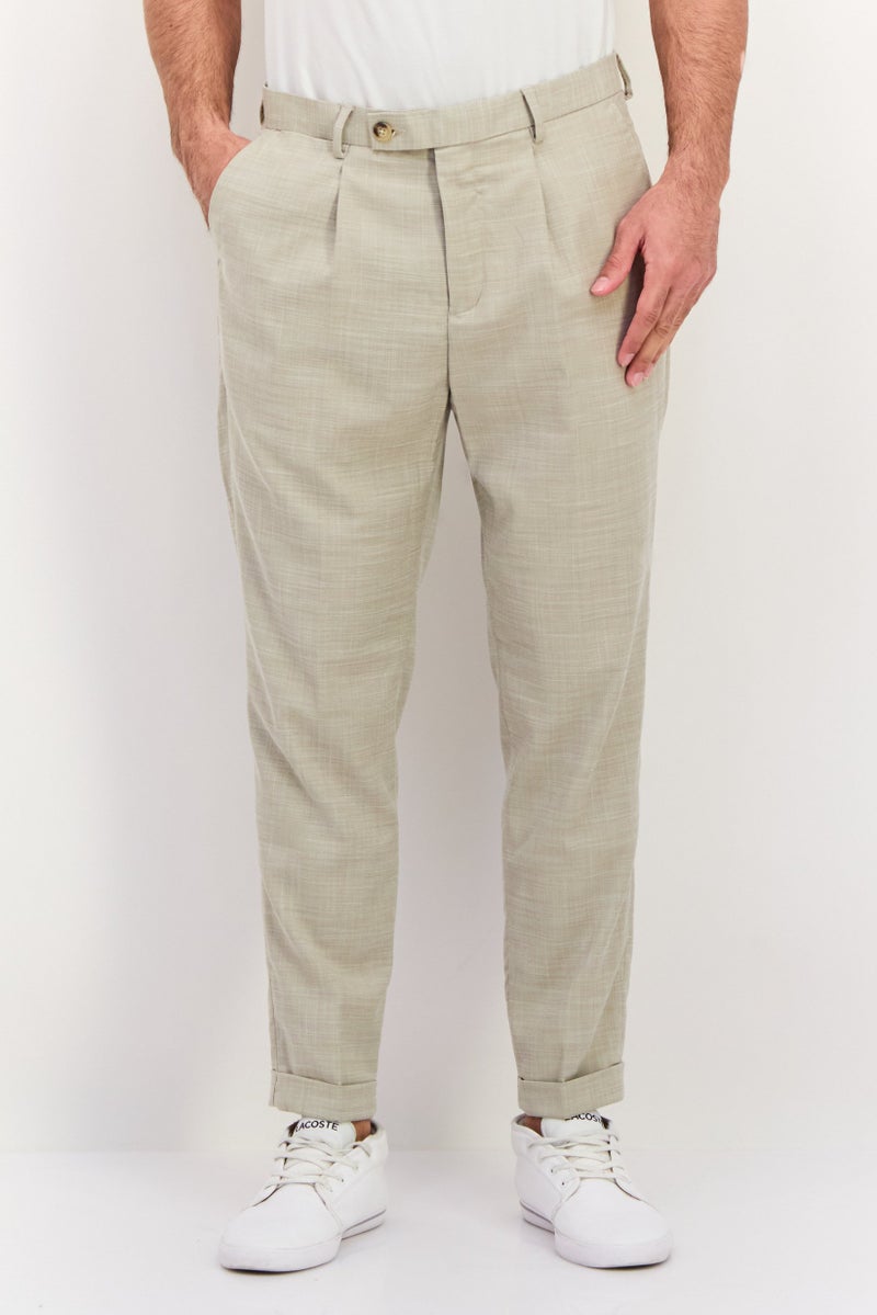 Sorbino Men Regular Fit Chambray Dress Pants, Beige  - Image 1