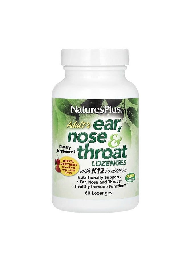 Adult's Ear, Nose & Throat Lozenges with K12 Probiotics, Natural Tropical Cherry-Berry, 60 Lozenges