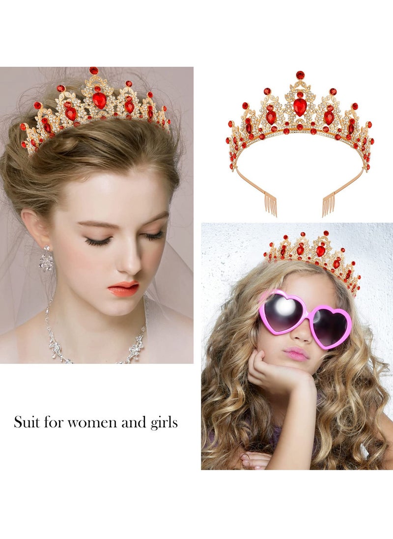 SYOSI - Birthday Crown and Sash for Women, Crown Tiara with Red Rhinestones Fabulous Sash Birthday Party Decorations Hair Accessories for Prom Party Gift Hair Accessories for Women (Red) - Image 1