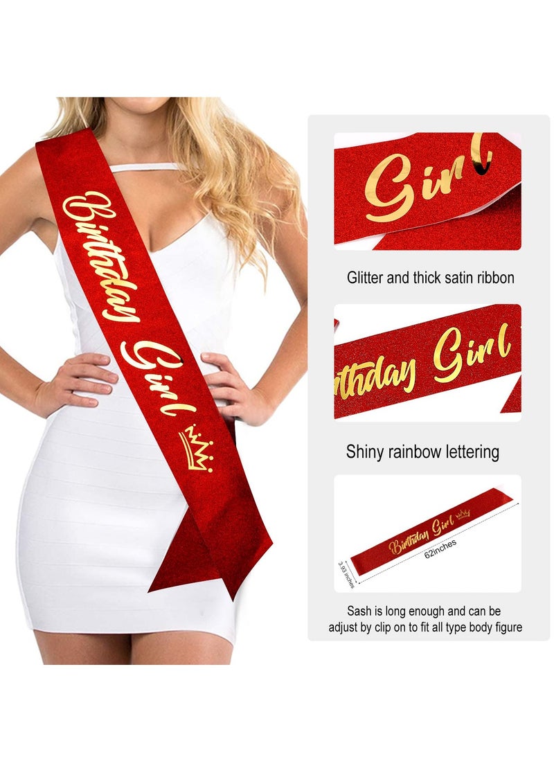 SYOSI - Birthday Crown and Sash for Women, Crown Tiara with Red Rhinestones Fabulous Sash Birthday Party Decorations Hair Accessories for Prom Party Gift Hair Accessories for Women (Red) - Image 1