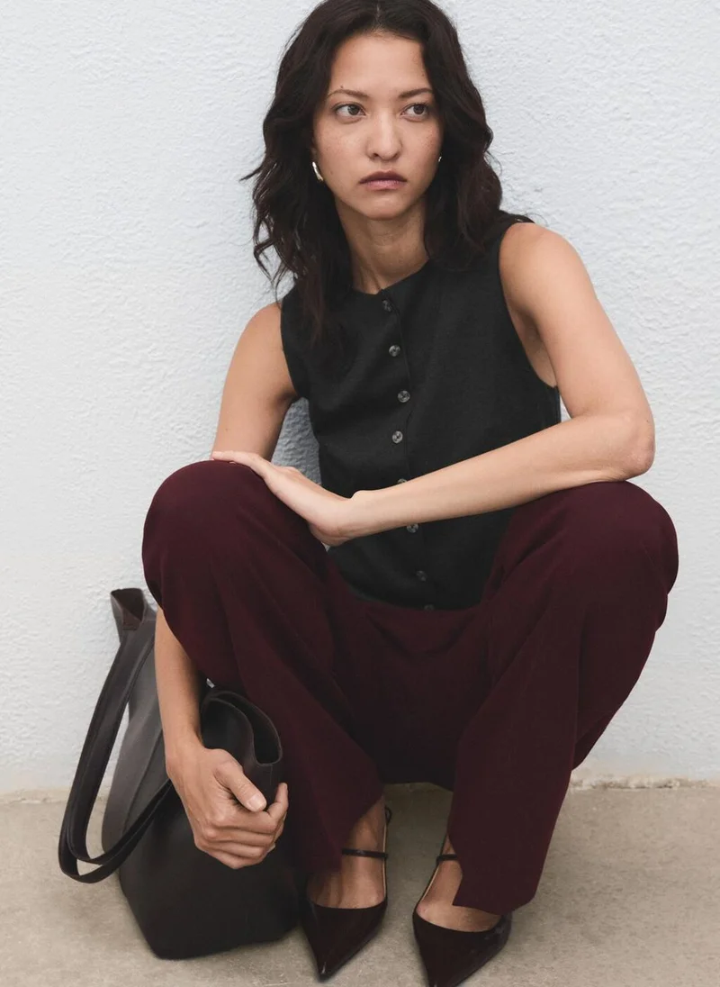 MANGO Round neck buttoned waistcoat