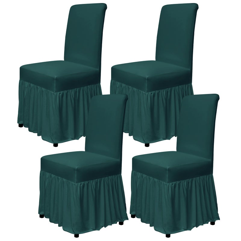 molasofa Chair Covers for Dining Room Set of 4,Seat Covers for Dining Chairs with Skirt,1 Piece No-Pilling Washable Fitted Kitchen Chair Covers(4Pcs,Peacock Blue) - Image 1
