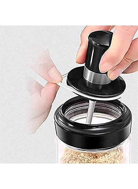 CALIST PLASTIC 3 Pcs Storage Container Condiment Jars Set with Spoon Brush Honey Dipper Stick for Kitchen