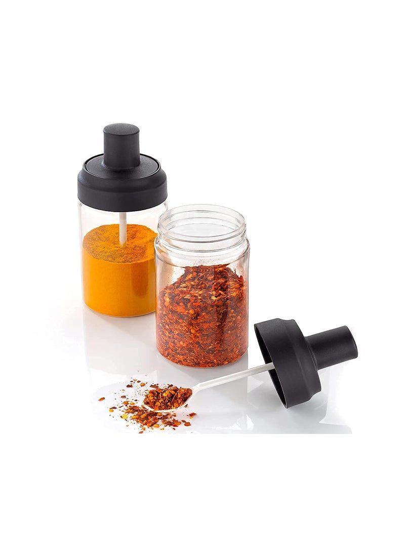 CALIST PLASTIC 3 Pcs Storage Container Condiment Jars Set with Spoon Brush Honey Dipper Stick for Kitchen